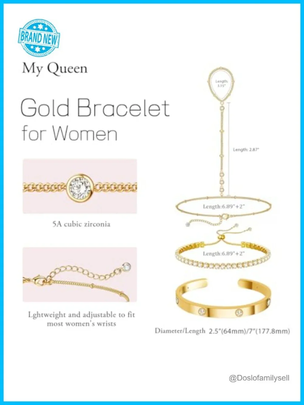 14K Gold Plated Dainty Stackable Hand Chain Bracelet Set with Cubic Zirconia